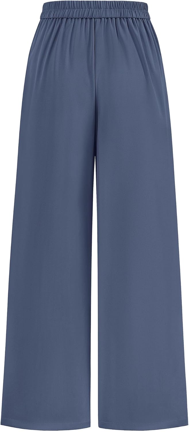 KIRUNDO Wide Leg Dress Pants for Women High Waisted Office Work Trousers Business Casual Slacks Button Flowy Palazzo Pant - Image 4