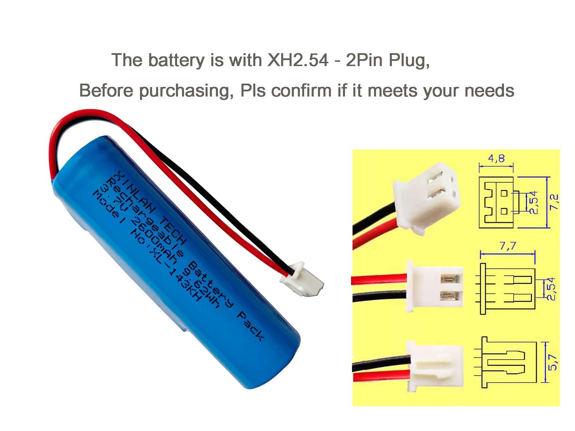 Batteria ricaricabile agli ioni di litio da 3,7 V 2600 mAh 9,62 Wh con spina XH2,54/2p per amplificatore vocale compatibile con batteria di ricambio Croove B0143KH9KG