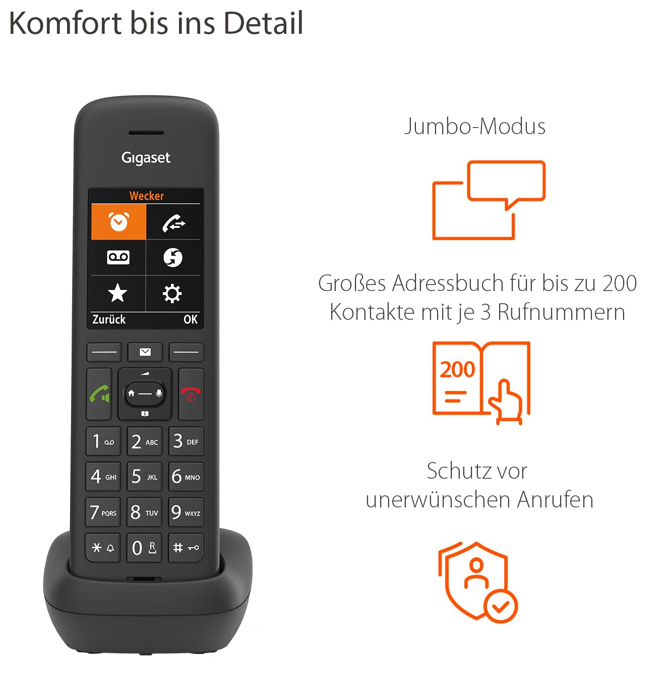 Gigaset C575HX - DECT-Mobilteil mit Ladeschale - Fritzbox-kompatibel - Schnurloses Telefon für Router und DECT-Basis - großes TFT Farbdisplay, schwarz [Deutsche Version] [Ohne Basis]