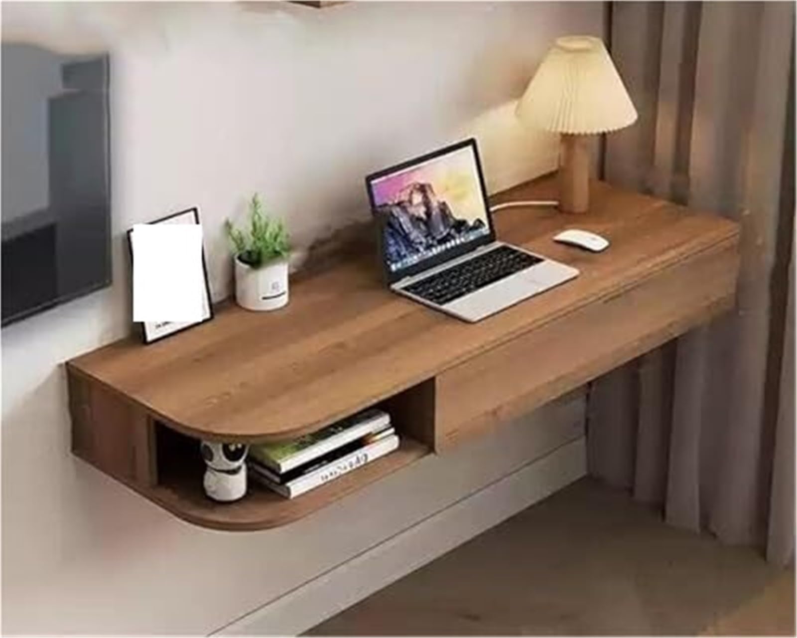 Wall-Mounted Floating Dressing Table with Drawers Wooden Vanity Shelf Nightstand Storage Cabinet for Study Office Decor