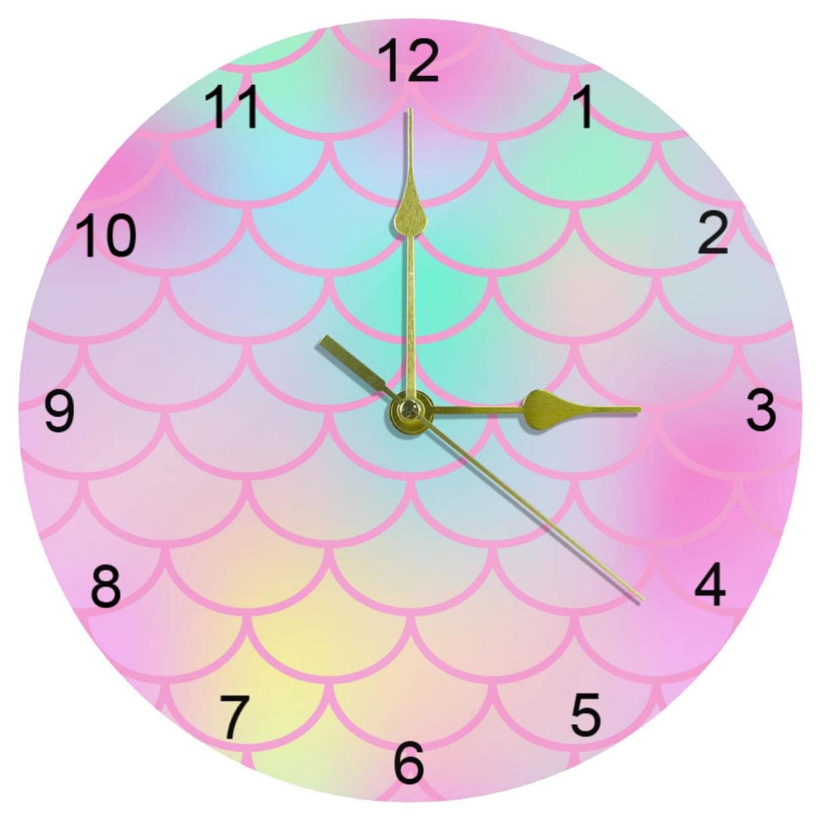 Horloge murale silencieuse 25 cm à motif écailles pour travailler sans bruit au bureau