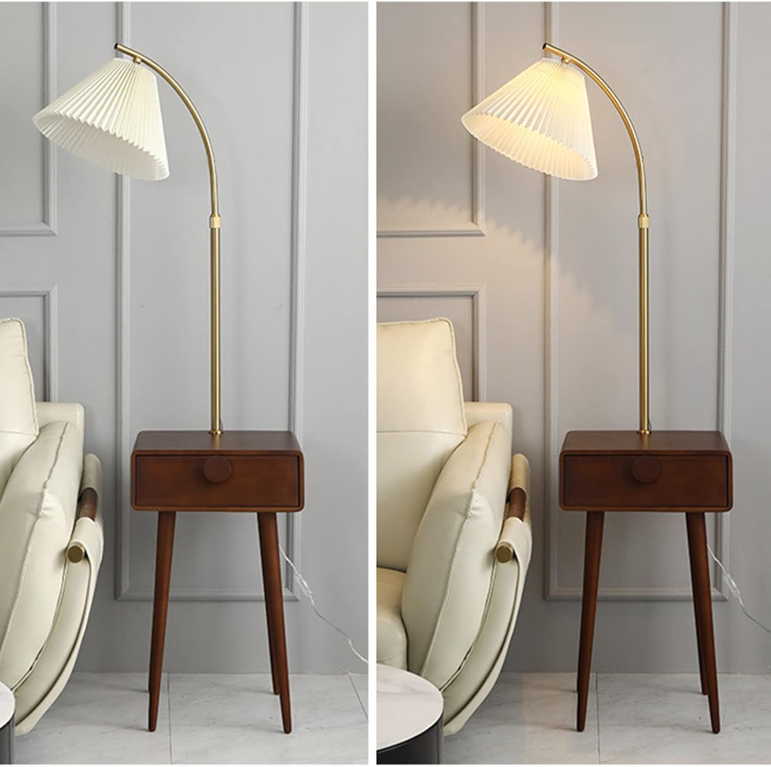 Lampa podłogowa w stylu wiejskim z 1 drewnianą szufladą do przechowywania, wysoka półka narożna 160 cm, idealna do wystroju domu, salonu i sypialni.