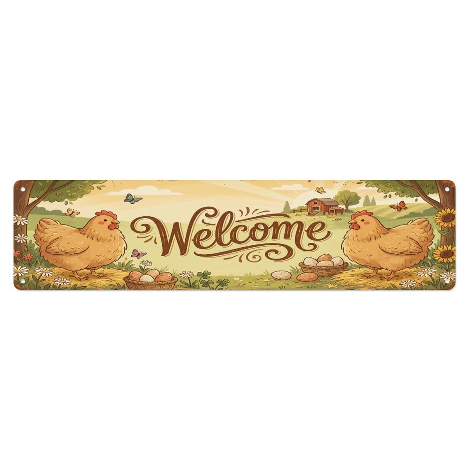 Olhnbad 4X16inch(10X40cm) Vintage Welcome Orpington Chicken Metal Tin Sign