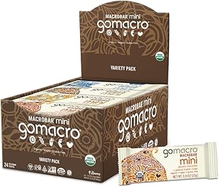 GoMacro MacroBar Mini Organic Vegan Protein Bars, Variety Pack, 0.9 Oz, 24 Count