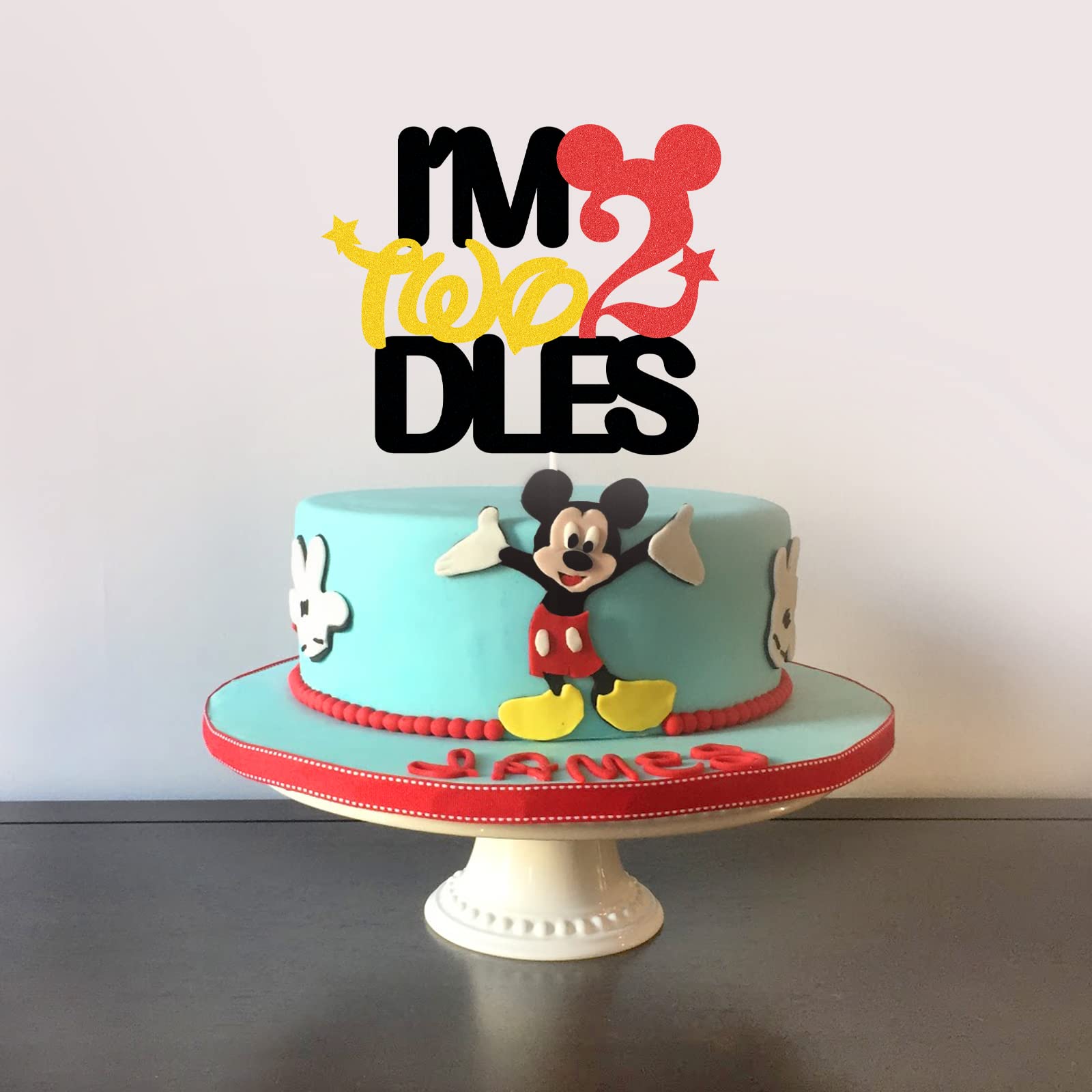 Mouse Birthday Cake Topper - Glitter 'Twodles' Decor For Boy's 2nd Birthday Party | Cake & Photo Prop - View #2