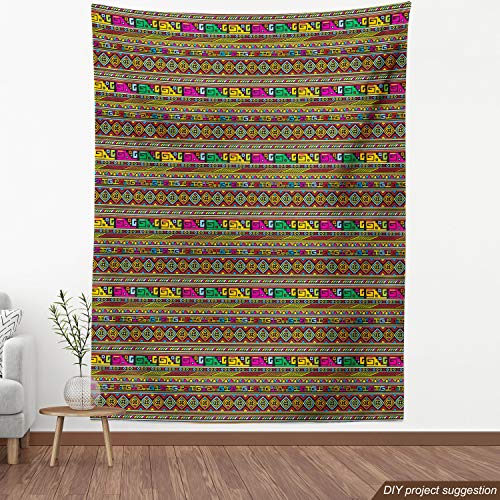 Image of Ambesonne Tribal Fabric by The Yard, Design with Colorful Geometrical Details Borders Vector Themed Print, Decorative Fabric for Upholstery and Home Accents, 3 Yards, Pastel Rainbow