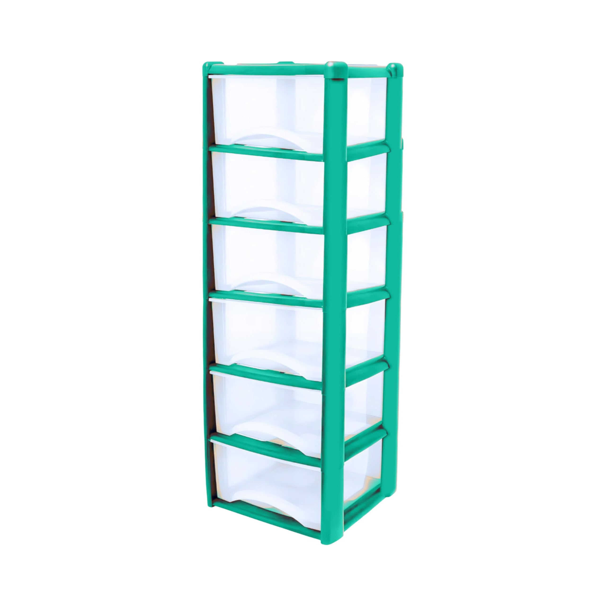 Neat. 6 Plastic Storage Drawers Unit with See-Through Drawers, Compact Vertical Design – Durable Plastic, Ideal for Organizing Office Crafts, and Household Items, 120cm x L39cm x W39cm -Light blue