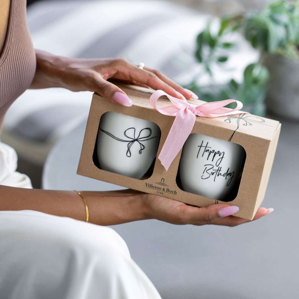Villeroy & Boch Statement set di tazze Happy Birthday 2pcs, 280 ml, porcellana Premium, bianco
