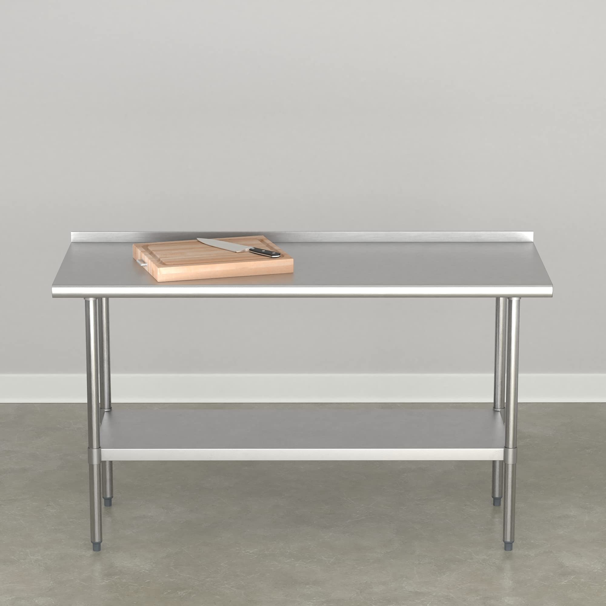 Amazon Basics Mesa de trabajo de acero inoxidable NSF con peto, 61 x 152 cm, Plateado