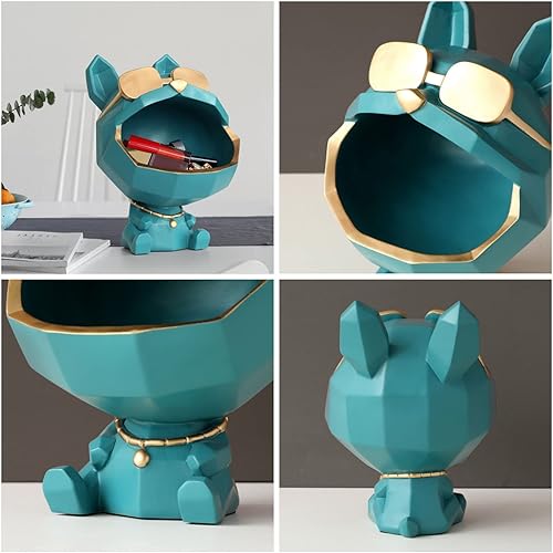 Miniatura 7 de Zyqixluk Estatua de perro de boca grande y grande, escultura de resina de bulldog, caja de almacenamiento de joyas para el hogar, esculturas de