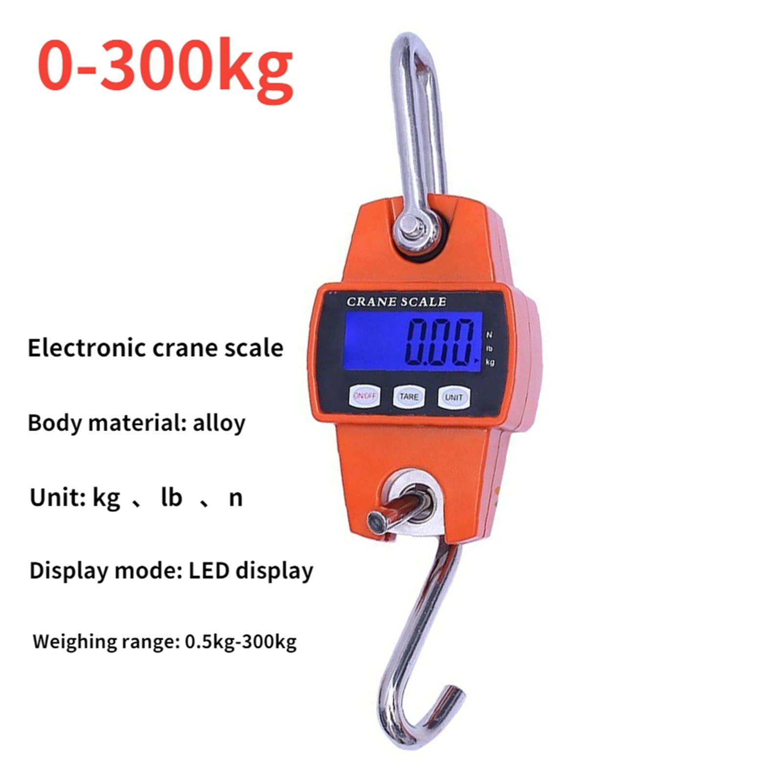 Cyfrowa waga dźwigowa, Waga dźwigowa waga 300kg 0g/50kg 10g/przenośna, wytrzymała wisząca cyfrowa elektroniczna LED ze stali nierdzewnej(0-300kg)