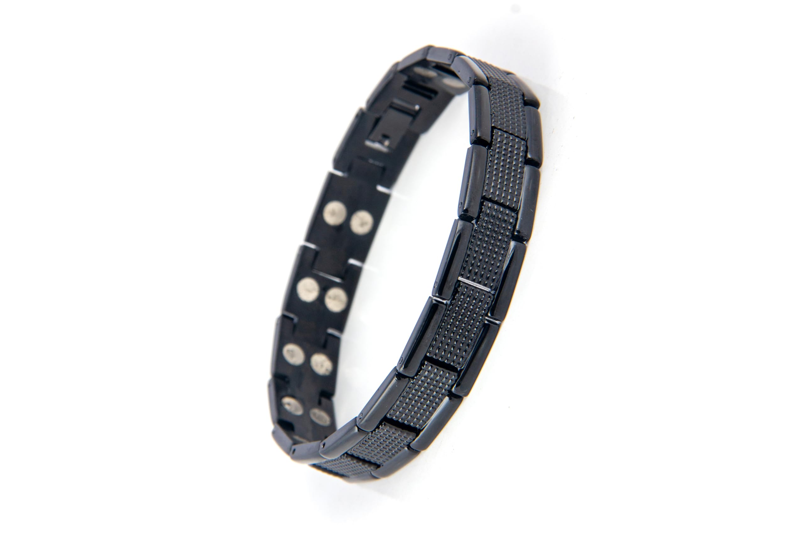 Bio Magnetic Therapy Bracelet for Men & Women | Double Tone Double Line Titanium Energy Health Metal Bracelet (Black)-picture-10