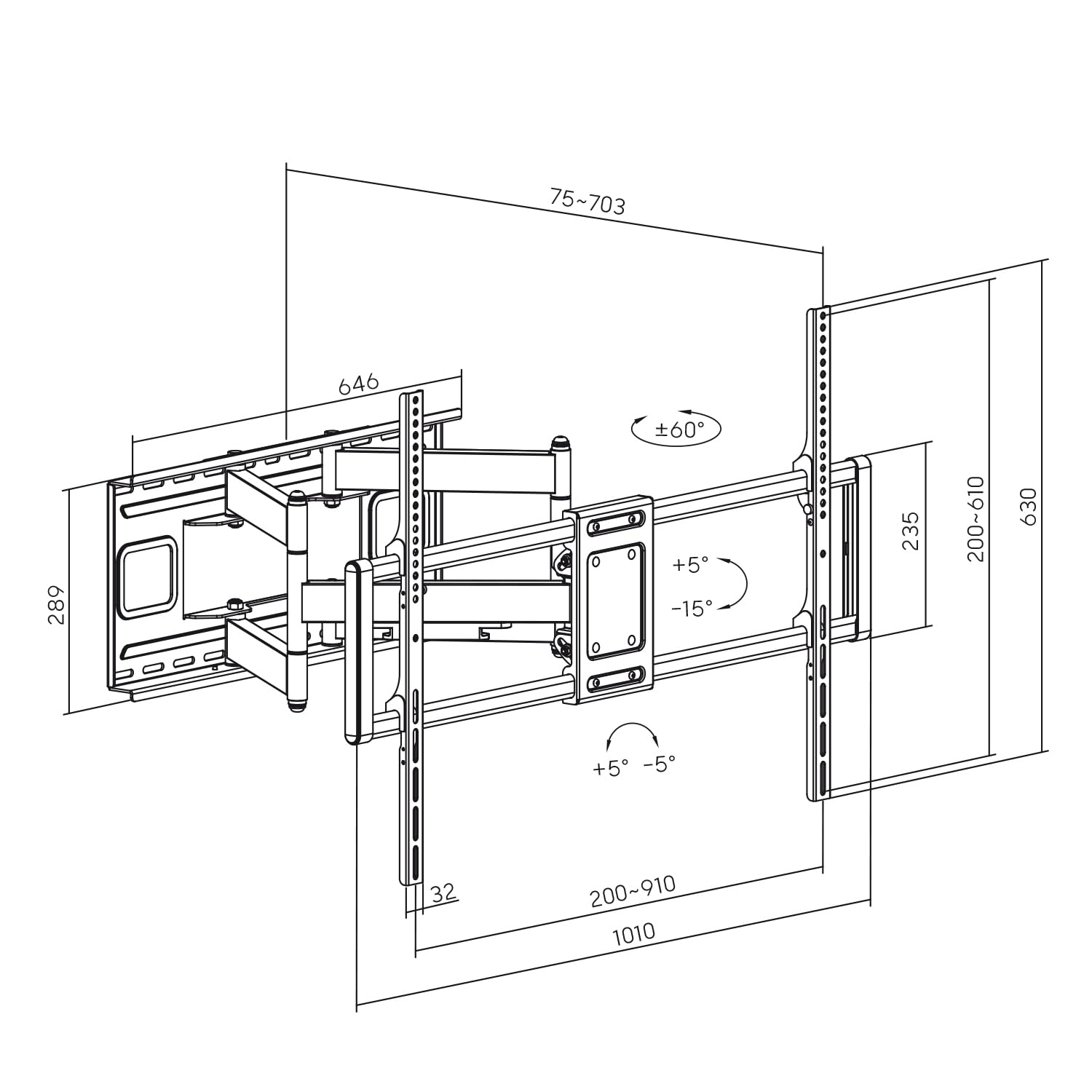 Maclean MC-482 TV Wandhalterung für 60-120" Flach & Curved Fernseher bis zu 120kg Max. VESA 900x600 Schwenkbar, Neigbar und Drehbar, Universal TV Halterung