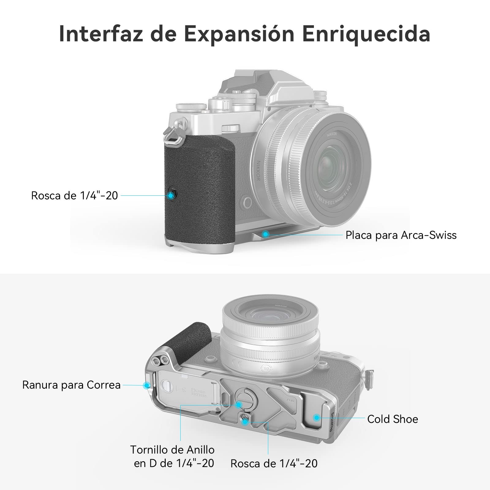 SMALLRIG Retro L-Shape Grip para Nikon Z FC, Empuñadura en Forma de L con Placa para Arca Swiss y Cold Shoe Incorporada - 3480