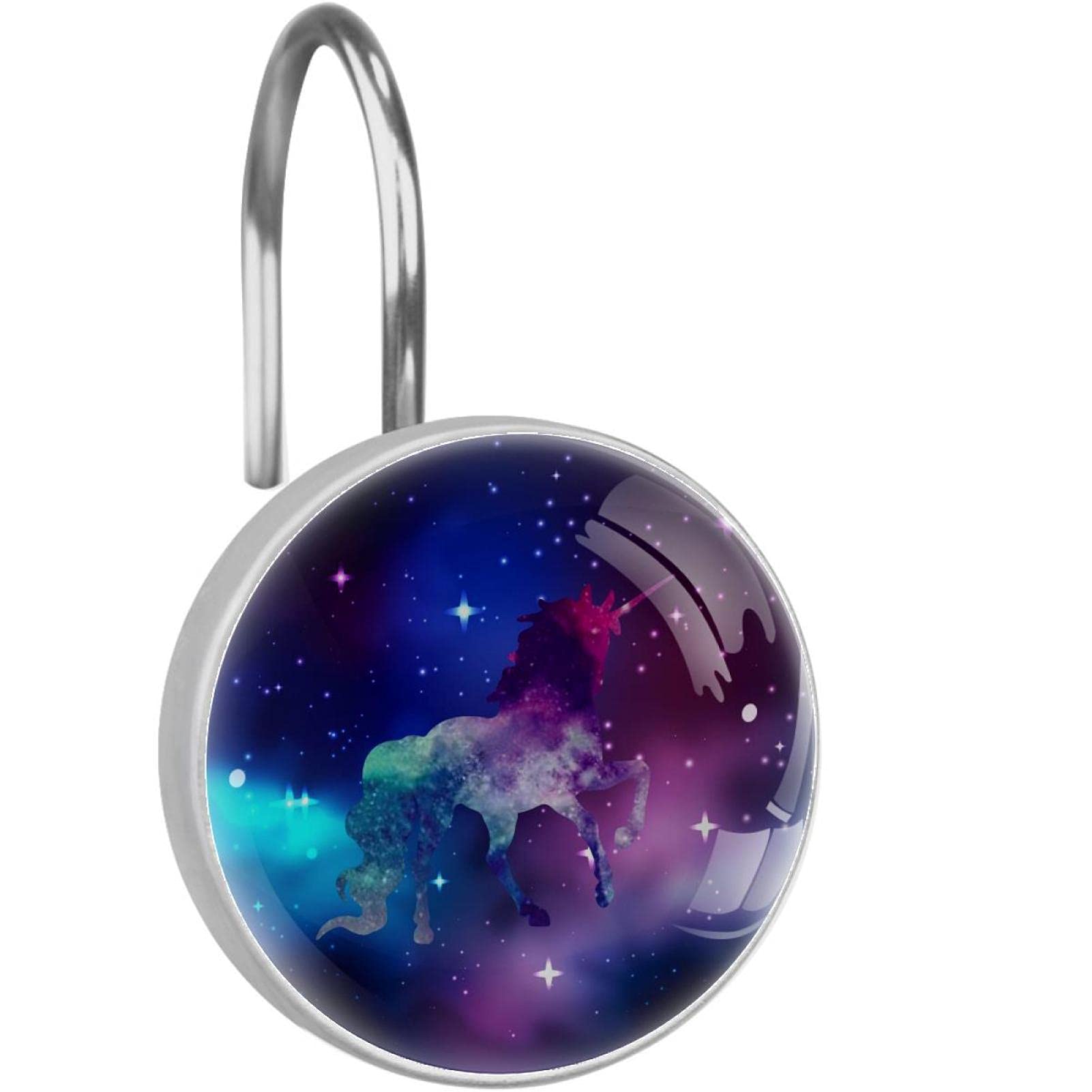Crochets rideau de douche licorne en acier inoxydable pour salle de bain - Lot de 12