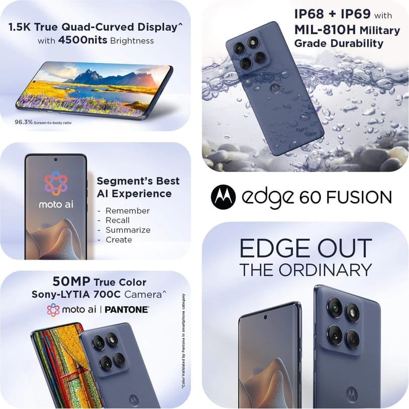 Image of Motorola Edge 60 Fusion 5G (Pantone Slipstream, 12GB RAM, 256GB Storage) | 6.67 inch Curved 1.5K pOLED Display | 50MP+13MP Rear | 32MP Front | Dimensity MediaTek 7400 | 5500mAh Battery + 68W Turbo Charger