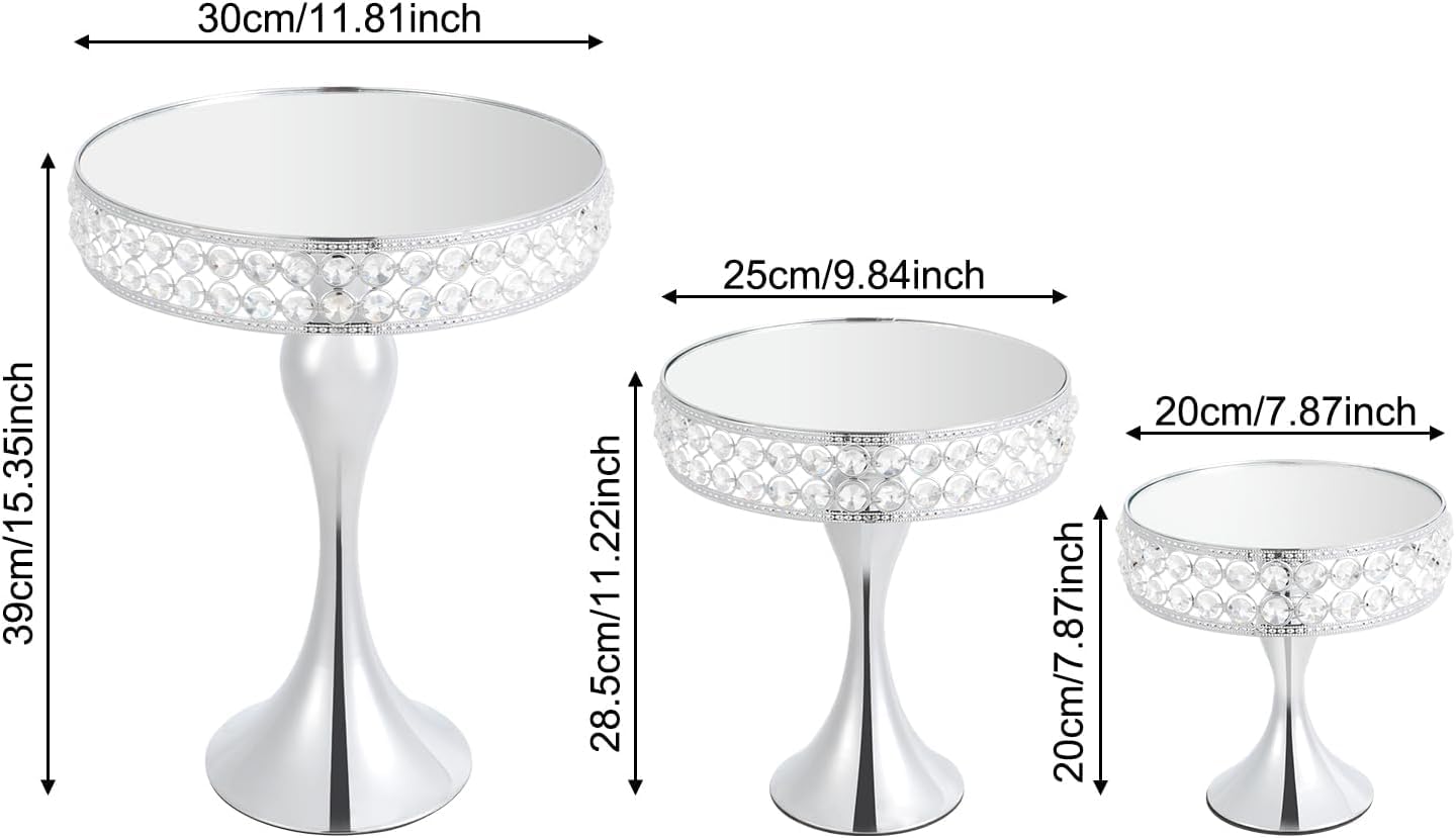 Juego De 3 Soportes para Pasteles, De 8", 10" Y 12", Ideales para Mesas De Cupcakes, Exhibidores De Pasteles para Bodas, Fiestas Y Cumpleaños (Plateado). Silver