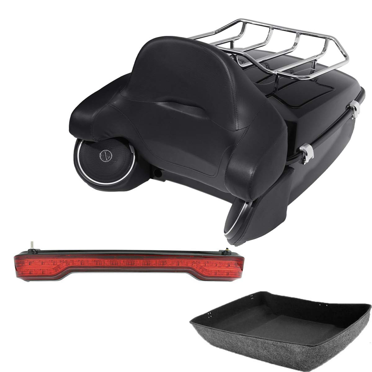 Green-L King Trunk with Backrest Speakers Lid Top Rail Luggage Rack LED Tail Light Fit for Harley Touring Road King Street Electra Glide Ultra 2014-