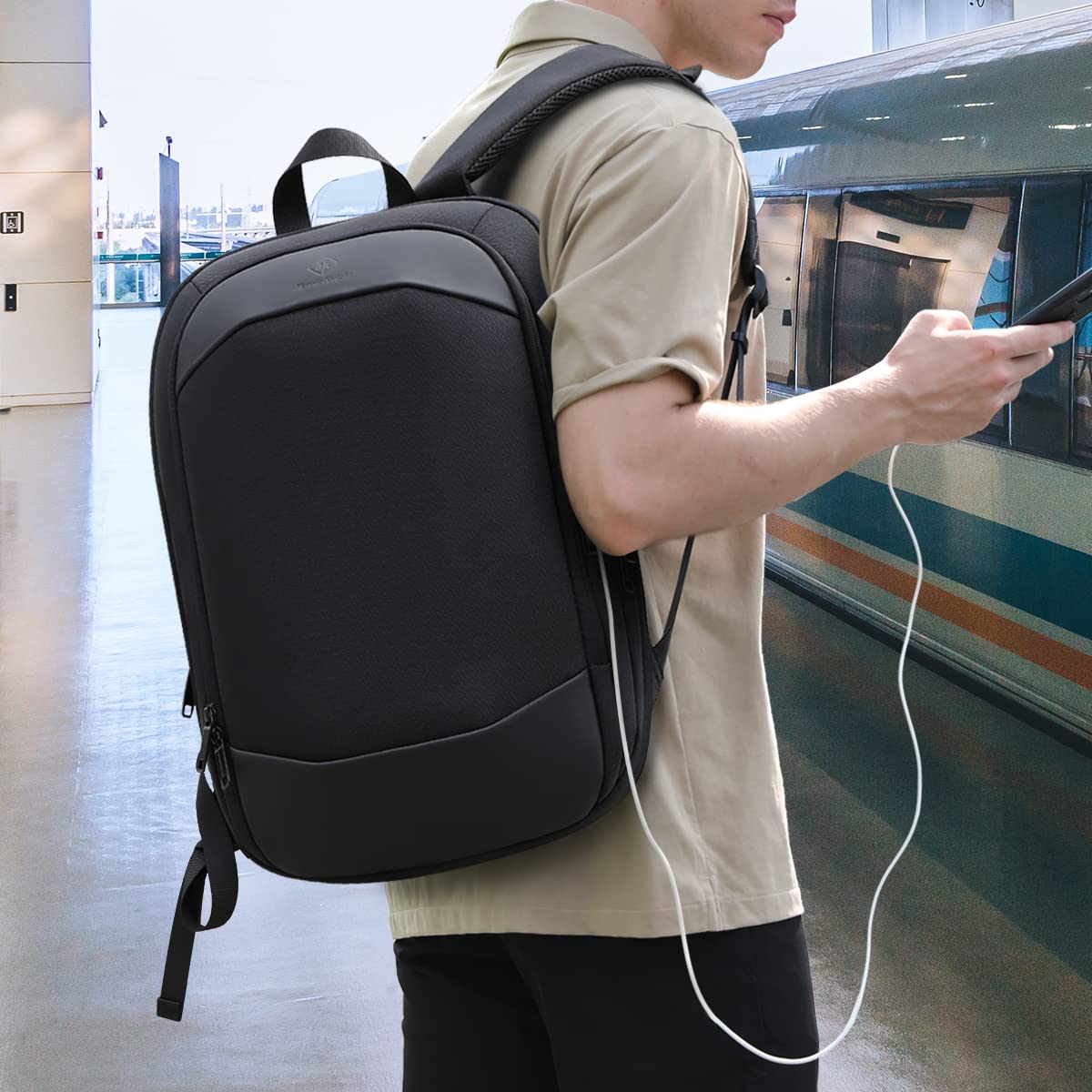 Laptop Rucksack Herren 17 Zoll wasserdicht mit USB | Erweiterbarer Arbeitsrucksack, flugtaugliches Handgepäck, vielseitiger Tagesrucksack für Büro, Uni und Geschäftsreisen