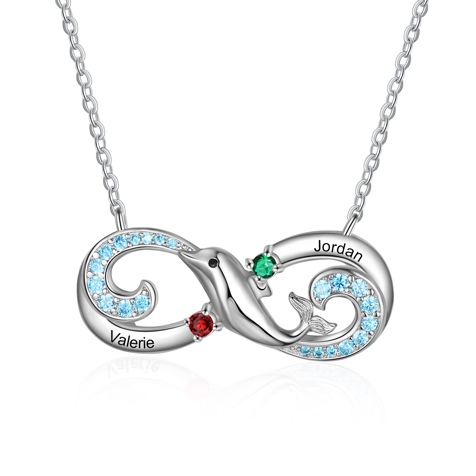 ALBERTBAND Infinity Necklace Personalized Birthstone Necklace for Women Custom Dolphin Necklace with Name for Mother