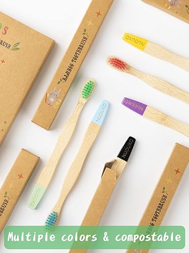 Vista 20 de Cepillos de dientes de carbón de bambú biodegradables, cerdas suaves, ecológicos, sostenibles, sin BPA, orgánicos, compostables, cepillos de dientes