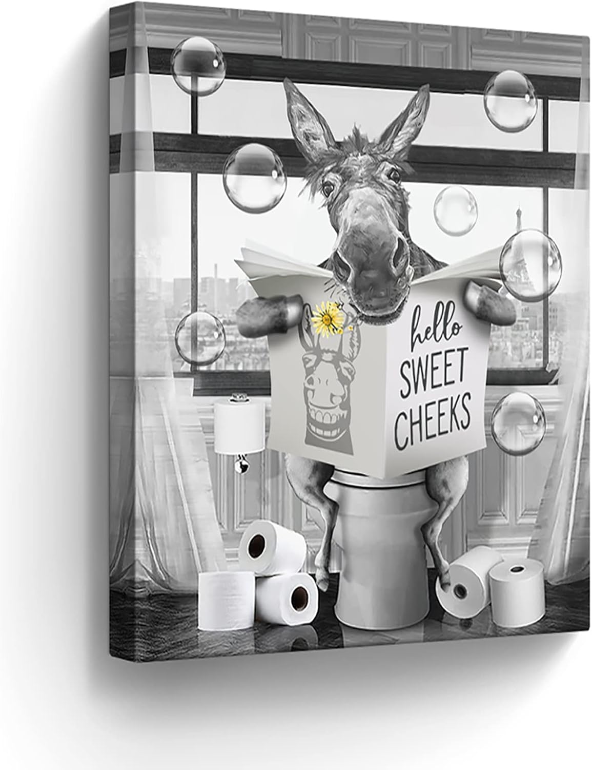 Dinosaur Bathroom Decor Canvas Wall Art Farmhouse Bathroom Picture Dinosaur Sitting in Toilet Reading Newspaper Painting for Toilet Bathroom Animals Artwork Framed 16"x20"