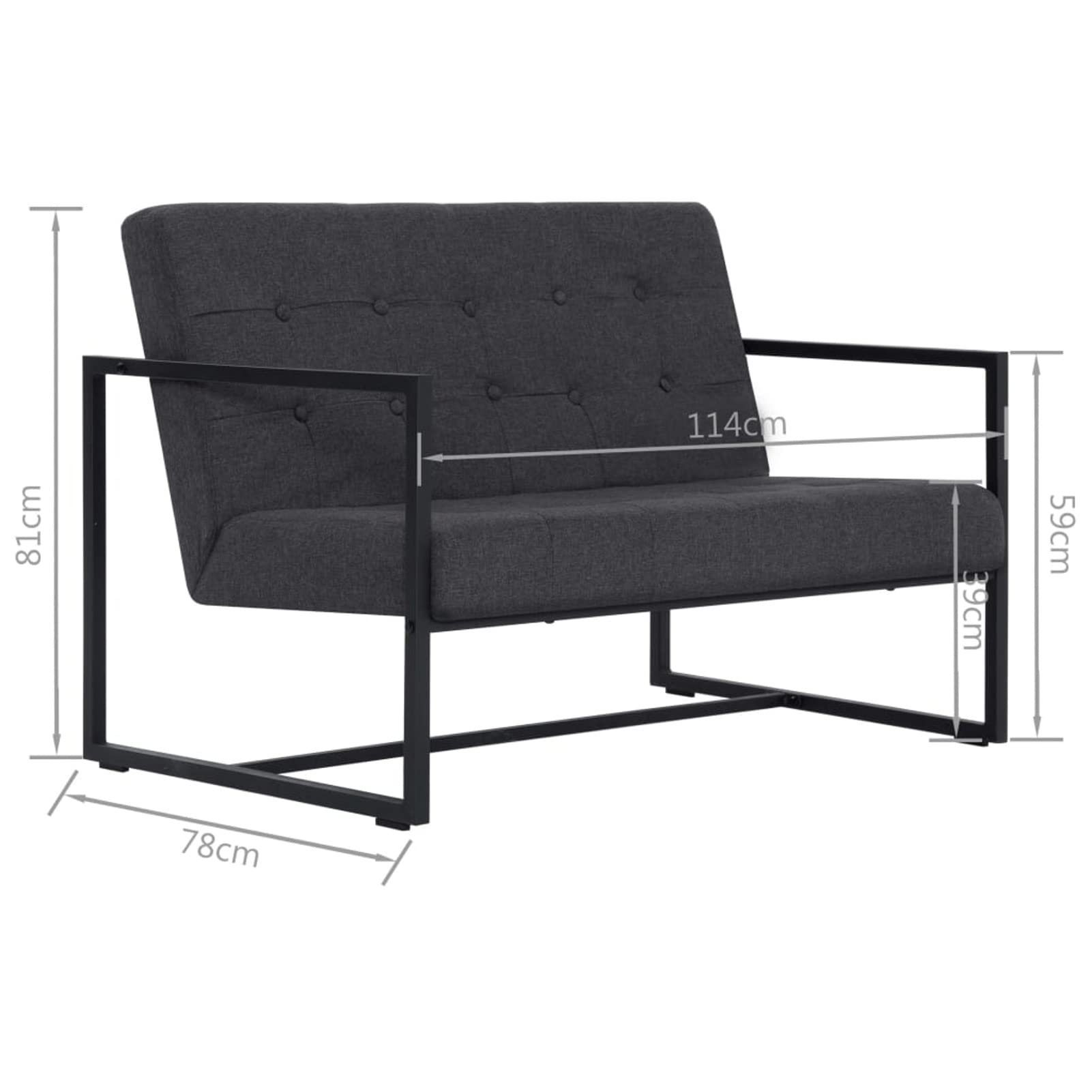 LAPOOH 2-Sitzer-Sofa mit Armlehnen, Couch für Wohnzimmer, für Wohnungen, Loungesofa, Sofas & Couches, Relaxsofa, Dunkelgrau Stahl und Stoff