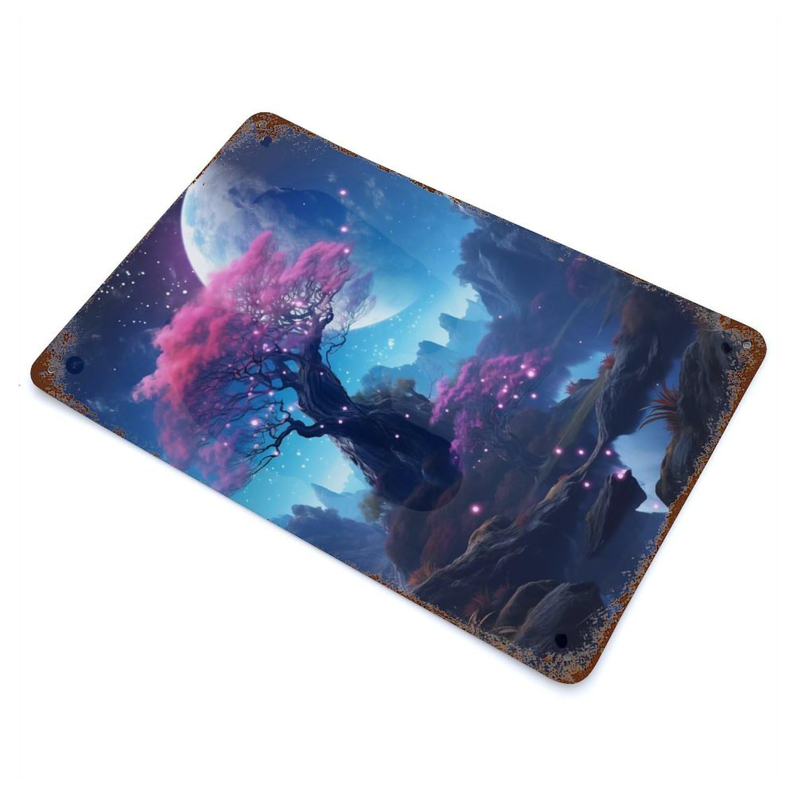 Galaxy Landscape Fantasy Vintage Wall Sign 11.8"x7.9", Rust Effect Metal Decor for Office, Studio And Wall Decor