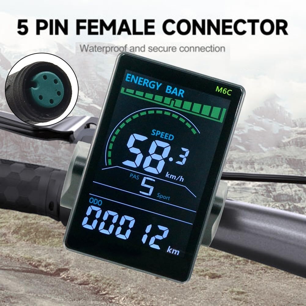 Ebike Display M6C - Pantalla LCD TFT de 3,6 pulgadas y 5 pines para bicicleta eléctrica, indicador de batería, montaje en manillar de nivel PAS