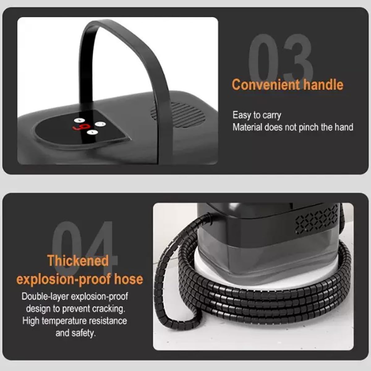 Przenośny parowiec o mocy 2500 W z 6-stopniowym podwójnym sterowaniem i inteligentnym wyświetlaczem, wysokotemperaturowy parowiec pod ciśnieniem ze zbiornikiem(Black)