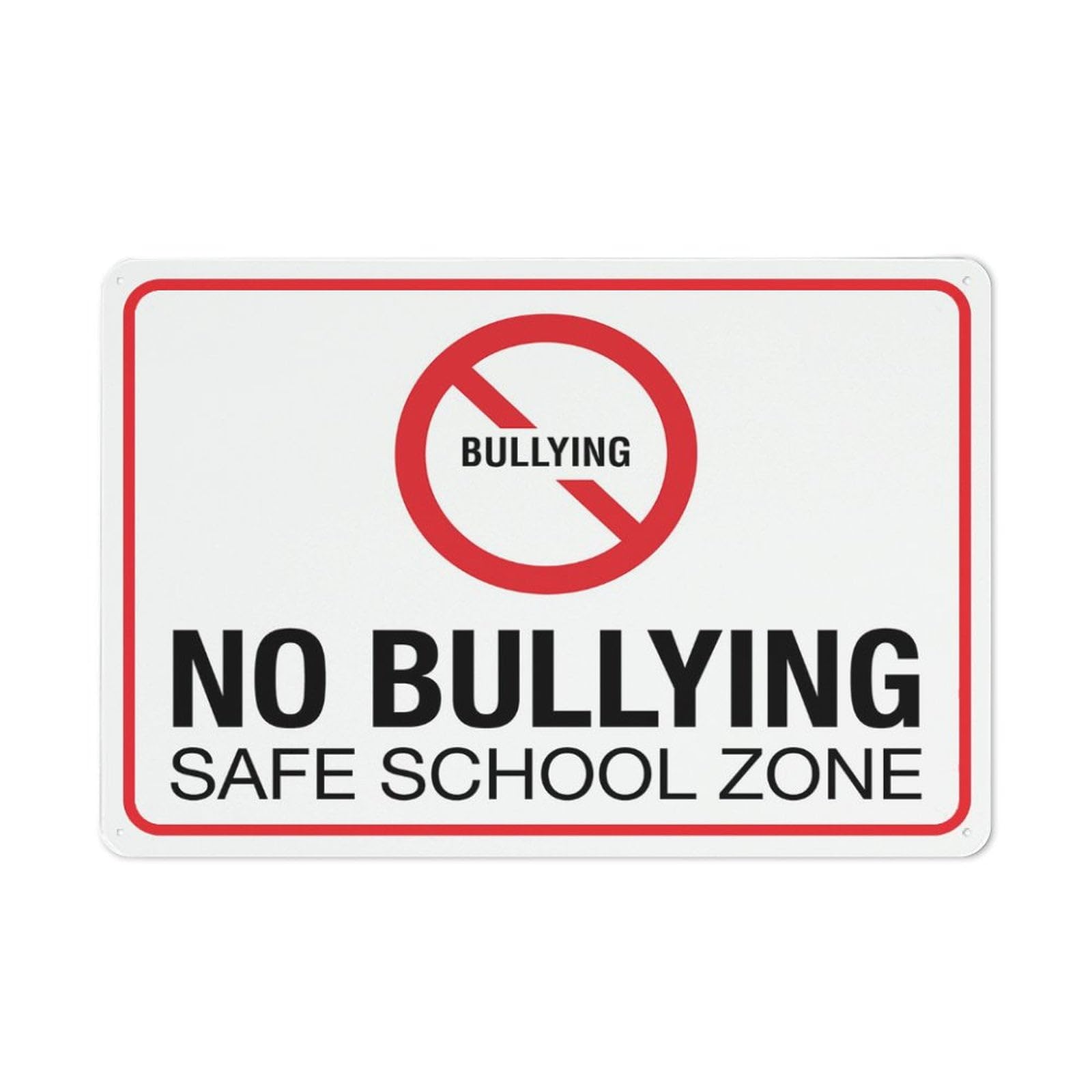 peiyeety No Bullying Safe School Zone Symbol Sign 12x8 inch Metal Signs Aluminum Sign Pre-Drilled Holes for Easy Mounting Indoor Or Outdoor Use for Fence Door Or Gate