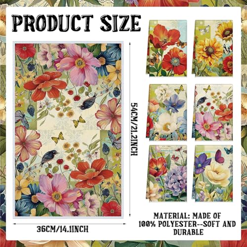 Tudomro QQ-TUDOMRO-2641 6 Pcs Oil Painting Flowers Kitchen Towels Spring And Summer Flowers Dish Towels Absorbent Soft Kitchen Fingertip Towels Colorful Flower Butterfly Towel Set 21X14 In thumb #1
