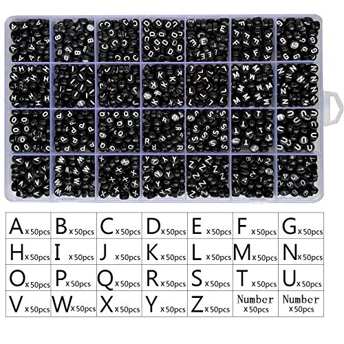 Image of Amaney 1400pcs 4x7mm Black Round Acrylic Alphabet Letter Beads A-Z and Number Beads for Jewelry Making Bracelets Necklaces Key Chains