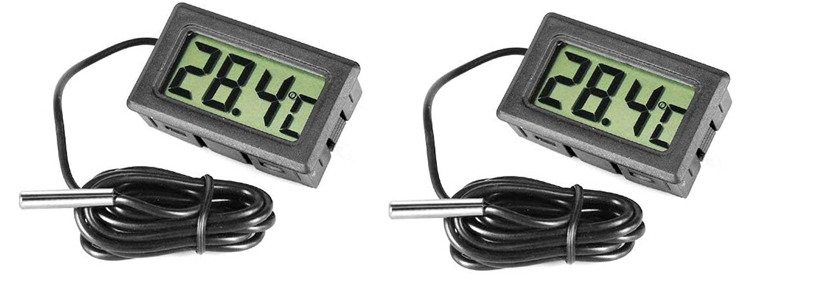 Techwiz Portable Pocket LCD Electronic Temperature Meter Sensor Wired Mini Digital Thermometer for Room Temperature/Fridges/Indoor/Outdoor, Black (Pack of2) (B099KJK9RK) Amazon Price History, Amazon Price Tracker