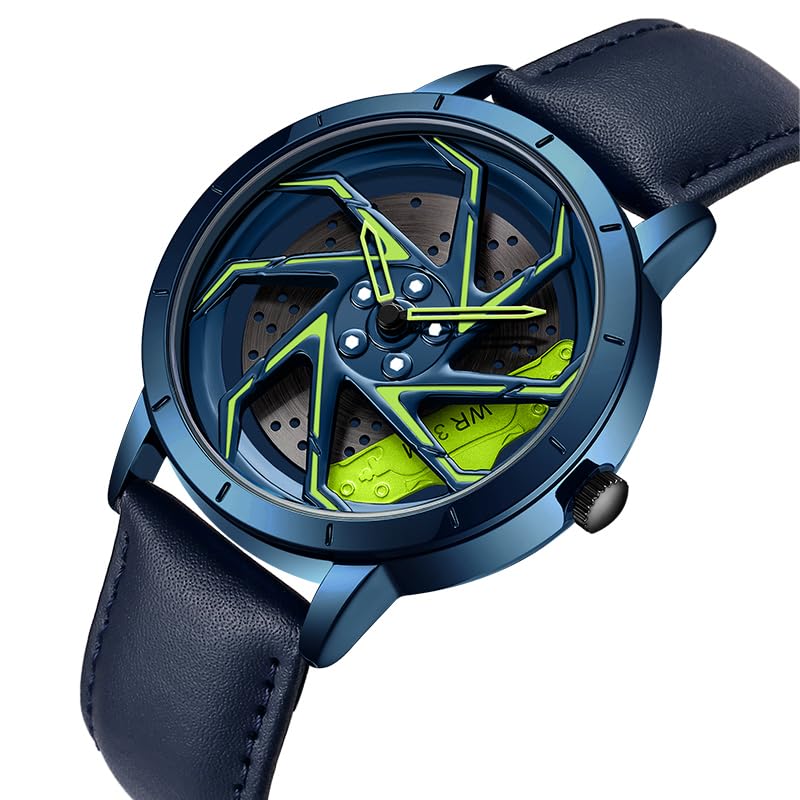 Image of FANMIS Men's Racing Car Wheel Watch 3D Spinning Dial Stainless Steel Watch | Creative 3D Spinning Car Quartz Large Skeleton Face and 30M Water Resistance Designed for Car Fans and Daily Wear.