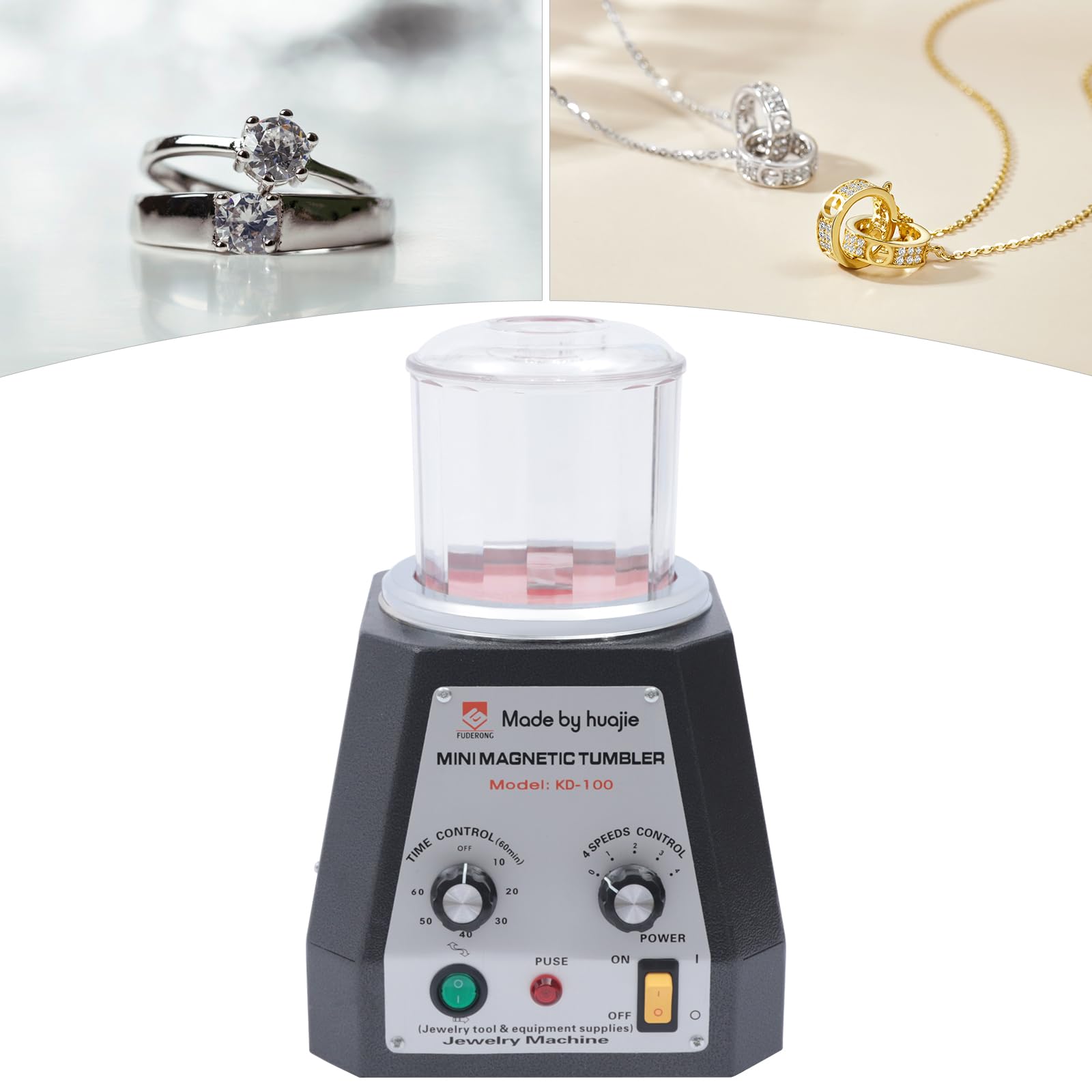 YIYIBYUS Magnetic Tumbler Jewelry Polisher Machine Finisher, 100mm 4 Speed Time Control Jewelry Diamonds Polisher Finishing Machine, 2000RPM Jewelry Tumbler for Light Metals