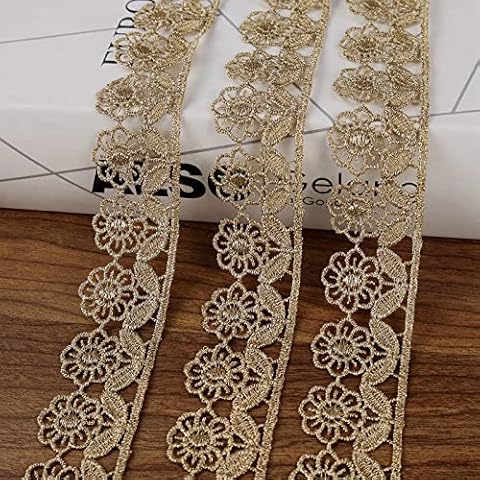 ZNZAKKA Gold Lace Trim Gold Embroidery Lace Ribbon Trim for Sewing, Metallic Lace for Crafts (1.2 Inch*4.8 Yards) Cover
