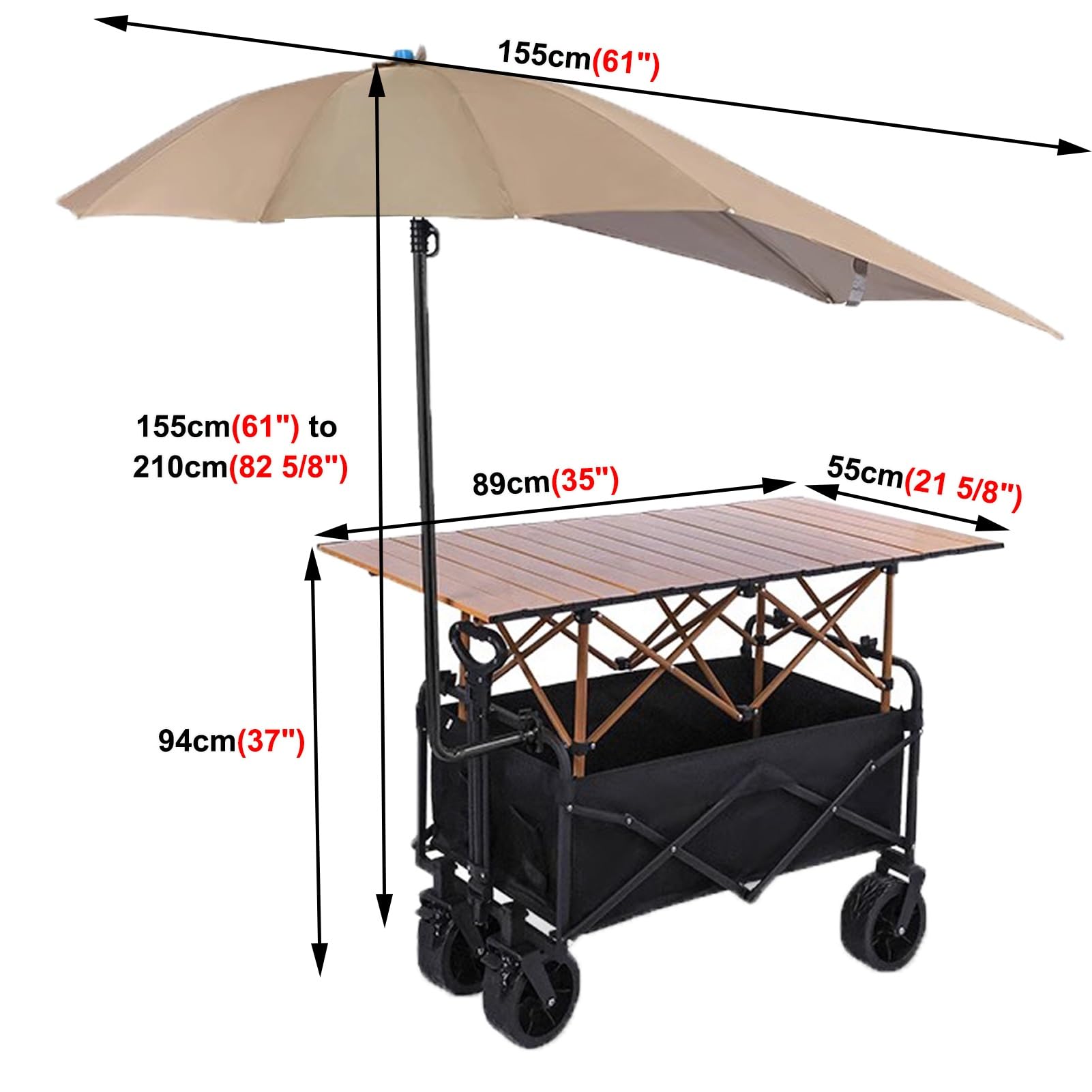 Chariot de Vente Présentoir de Confiseries, Snacks et Charcuteries, Stand de Marché Fermier en Plein Air pour Glaces, Chariot de Restauration Mobile Pliable(Table Width 89cm(35"))