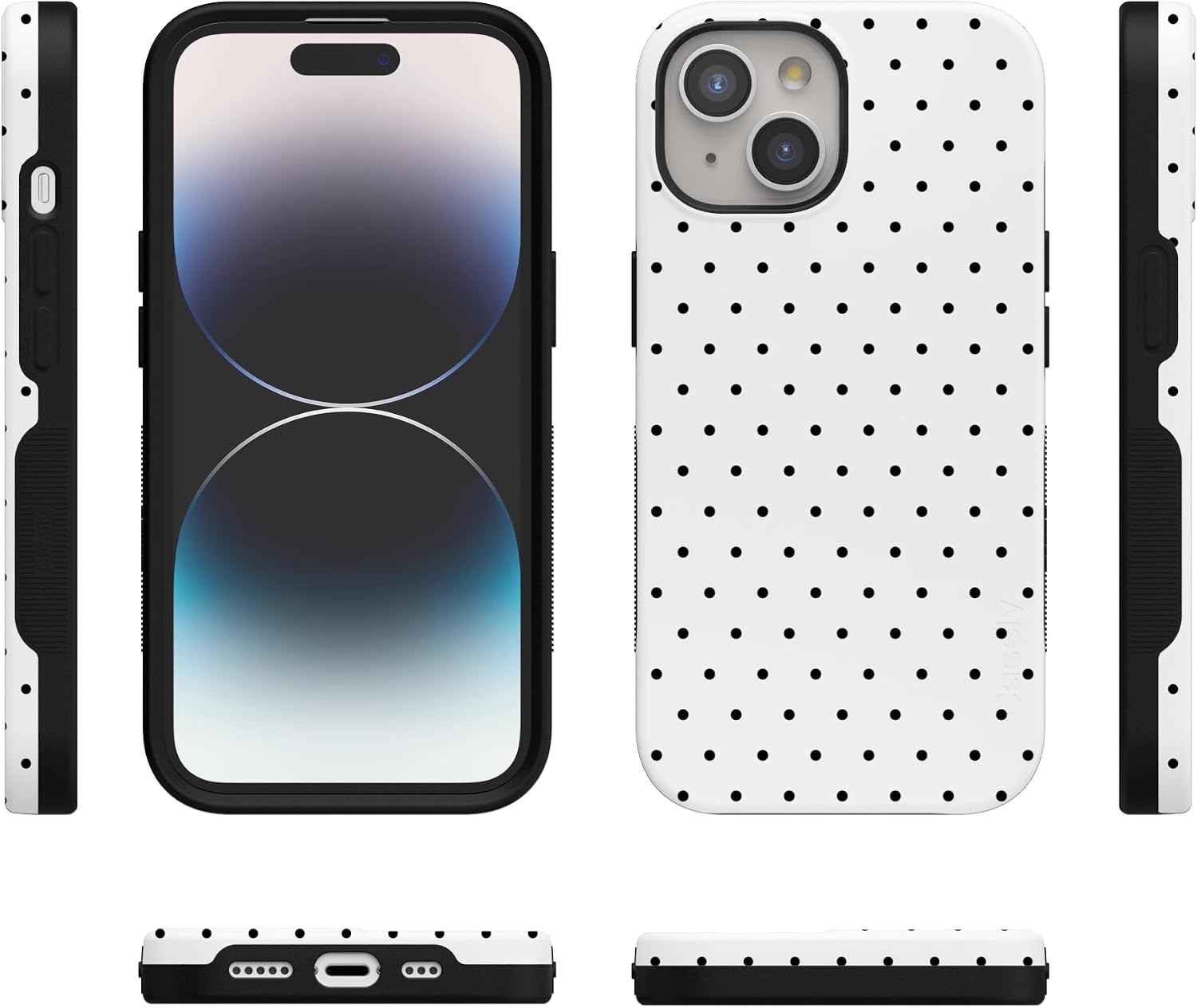 Casely iPhone 15 Case | On the Dot | White Polka Dot | Bold Protective Design | Compatible with MagSafe