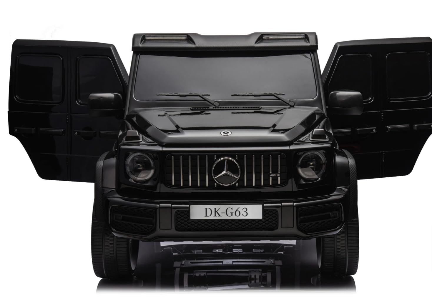 FINOOS Kinder Elektroauto Mercedes G63 2 Sitzer 24V, 4X 200W insgesamt 800W, AMG Doppelsitzer Kinderauto Elektrisch mit Fernbedienung - Ledersitz und Eva Reifen - Elektroauto für 2 Kinder (Schwarz)