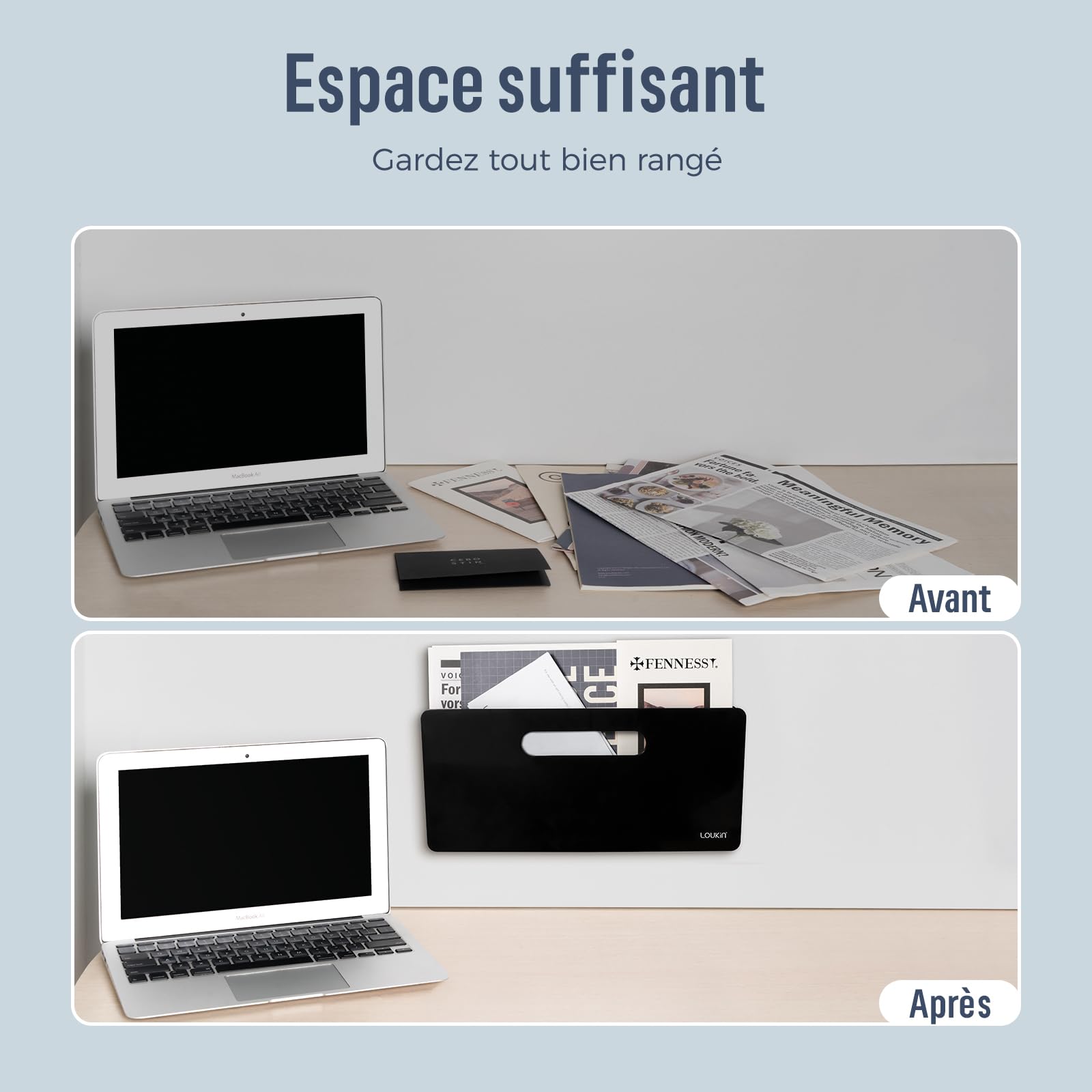 loukin Porte-documents magnétique vertical - Organiseur mural pour tableau blanc, réfrigérateur, armoire, bureau - Organiseur mural pour courrier, papier, documents, lettres
