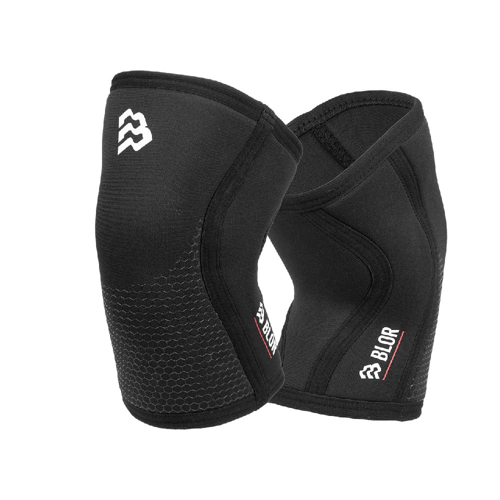 BLOR Rodilleras 2.0 Black 5 | 7 mm ideales para Powerlifting en Neopreme | Unisex de compresión | Levantamiento de pesas | Ideales para culturismo y Crosstraining (7 mm, L)