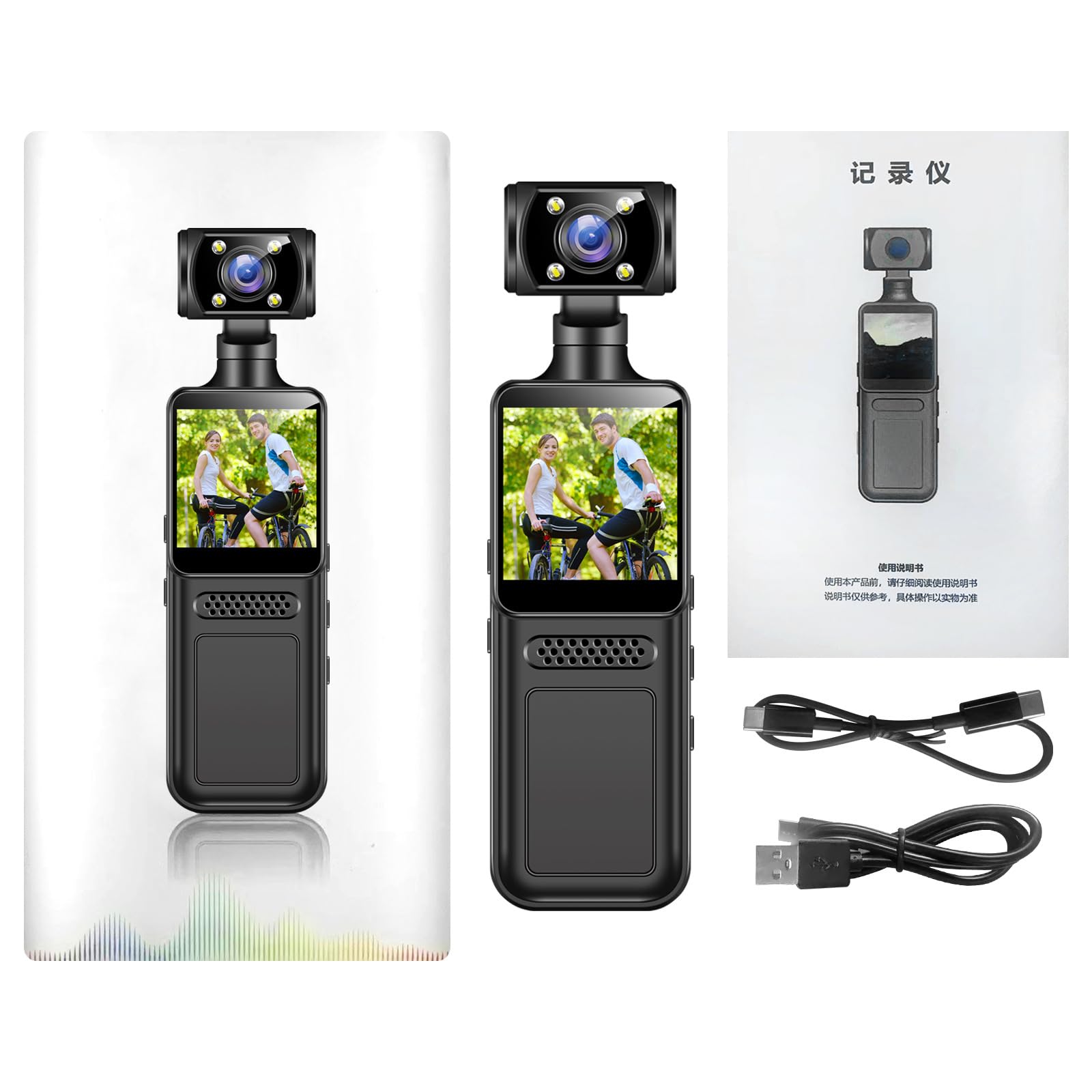 FOLODA Fotocamera portatile per sport, WiFi rotante a 180°, 4K-HD, fotocamera sportiva con schermo LCD da 1,3 pollici, con clip per microfono, per ciclismo, corsa, riprese di viaggio, vlog, video