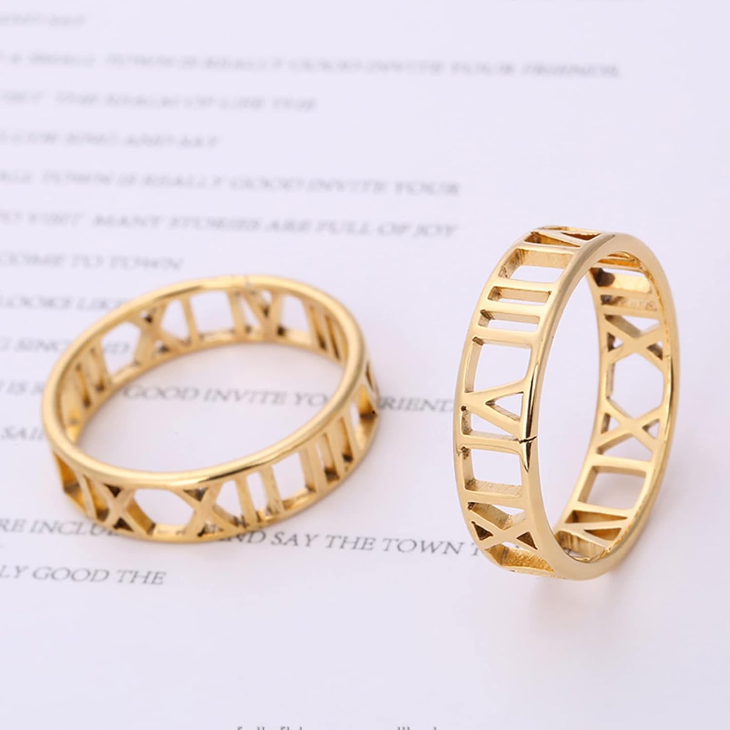 PEIMKO Personalized Cutout Roman Numeral Band Ring, Wedding Date Ring, Custom Made With Any Date/Name Size 4-15