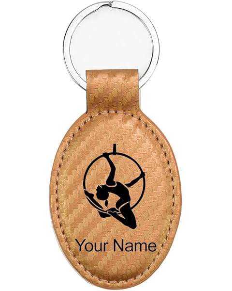 LaserGram Oval Keychain, Aerial Hoop, Personalized Engraving Included