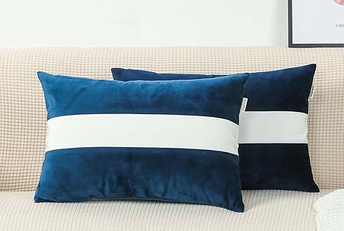 TangDepot Hevey - Funda de cojín decorativa de terciopelo a rayas, color blanco crema, súper suave, para interiores y exteriores, funda de almohada