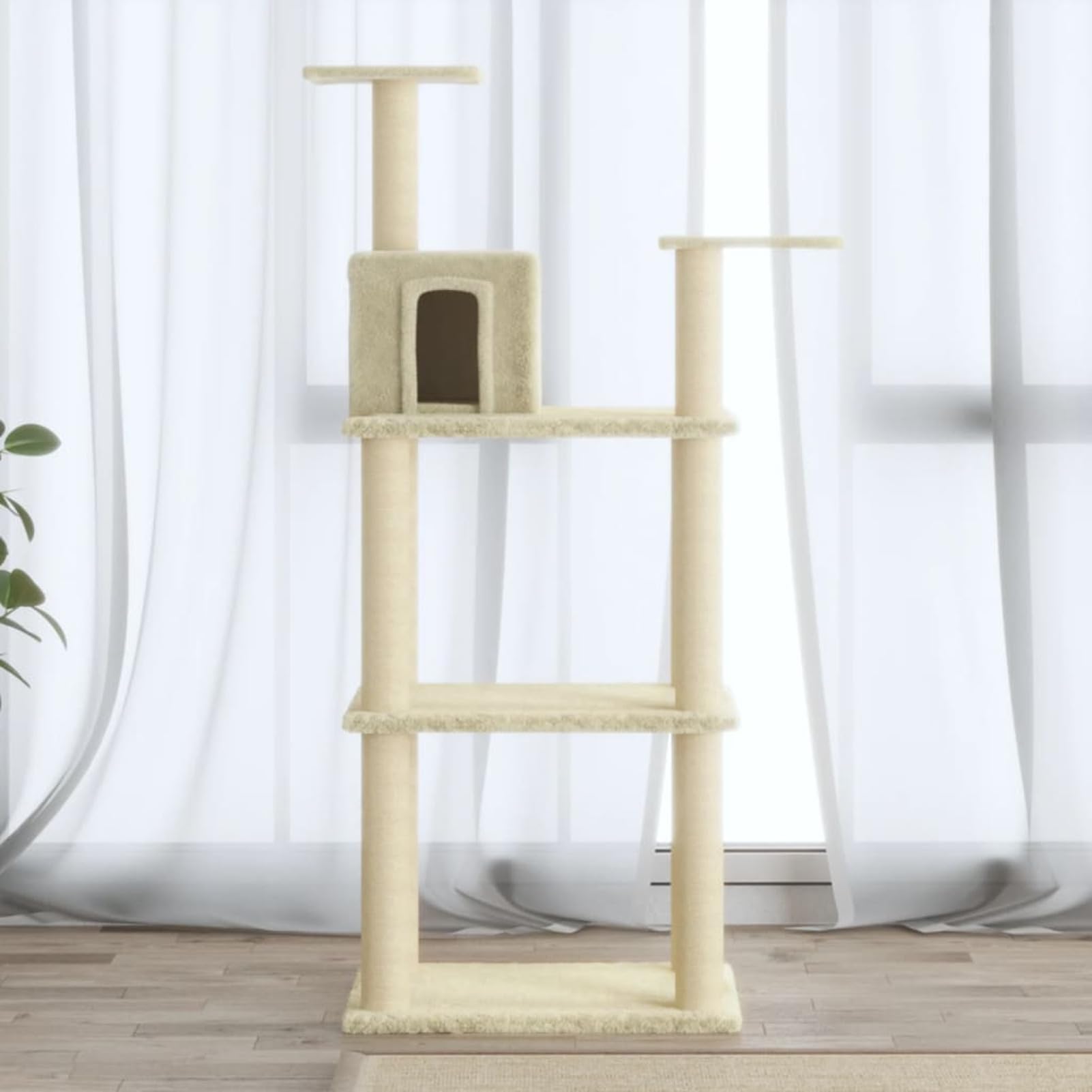 Homgoday Albero tiragraffi in sisal, color crema, 119 cm, torre tiragraffi, casetta multilivello per gatti, centro attività per gatti, animali e articoli per animali domestici