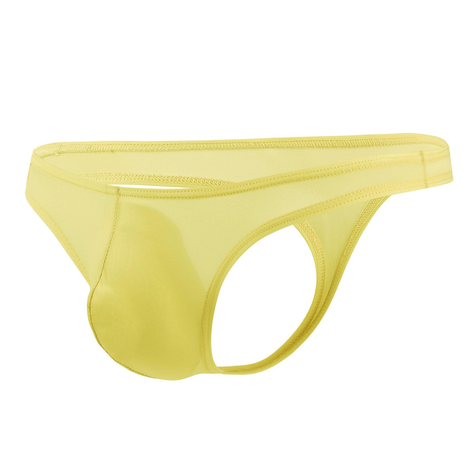 Zylphorix Men's U Convex Ice Silk Low-Rise Thong T-Back Bikini Briefs Underwear Breathable Micro Mesh Briefs (Medium,Yellow)