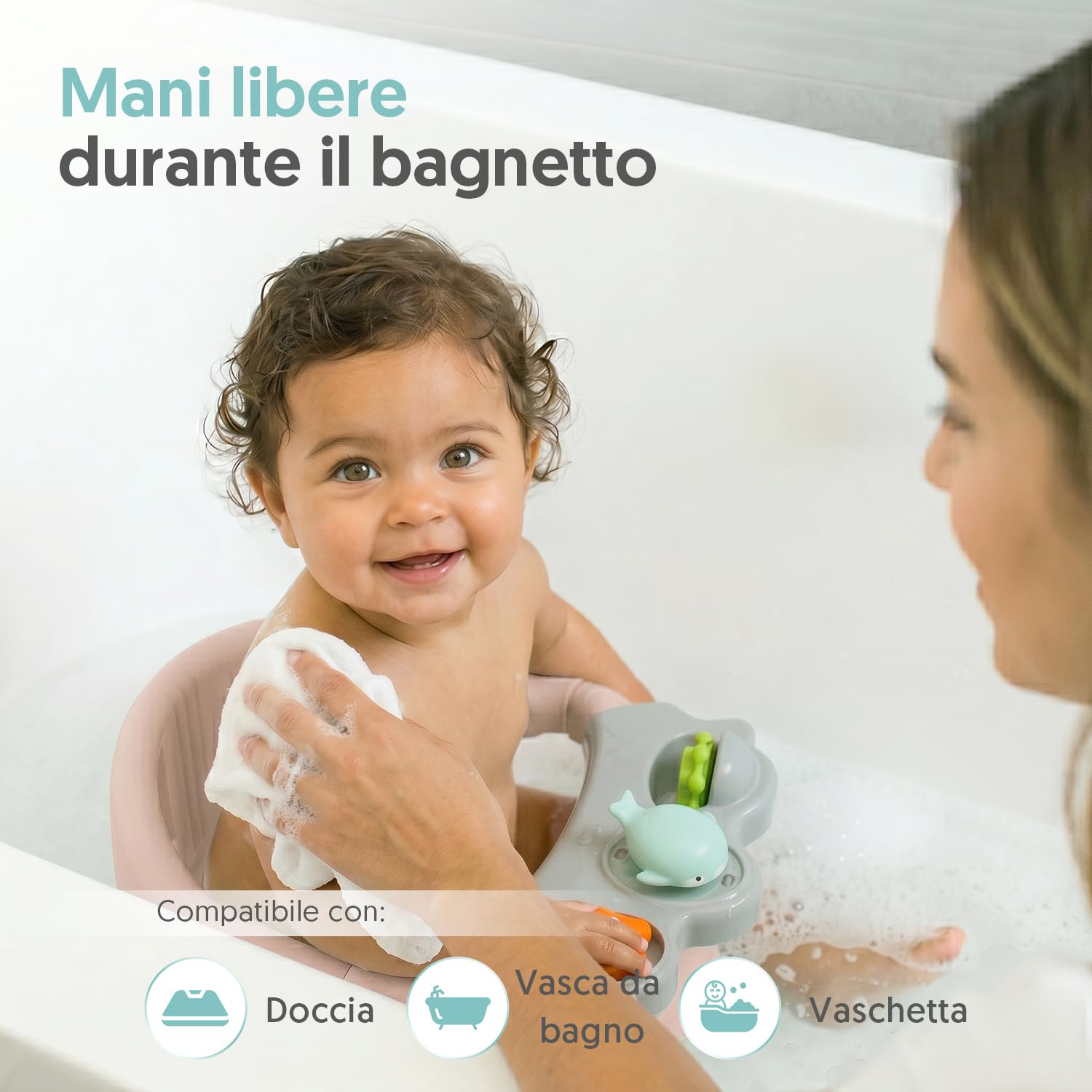 Interbaby Seggiolino da Bagno Bambino Antiscivolo con Ventose | Seggiolino Vasca e Doccia Sicuro ed Ergonomico | Sedia Bagnetto Neonato 6-24 Mesi | Seggiolino Bagno Stabile e Confortevole (Rosa)