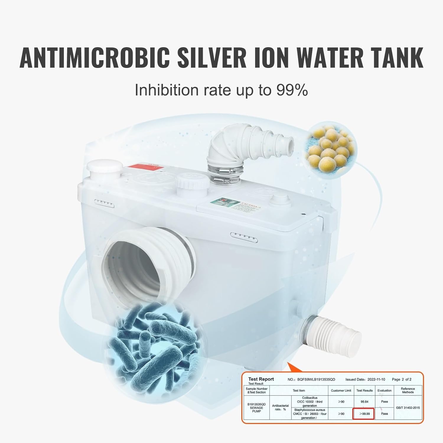 700W Macerator Pump 9600L/h Flow 32.8ft/10m Head Sewerage Sump with 3 Water Inlets for Waste Disposal,High Efficiency